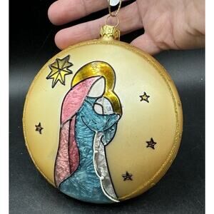 1 Huge 4” Blown Glass Christmas Ornament Nativity Mary & Joseph Baby Jesus -S1G
